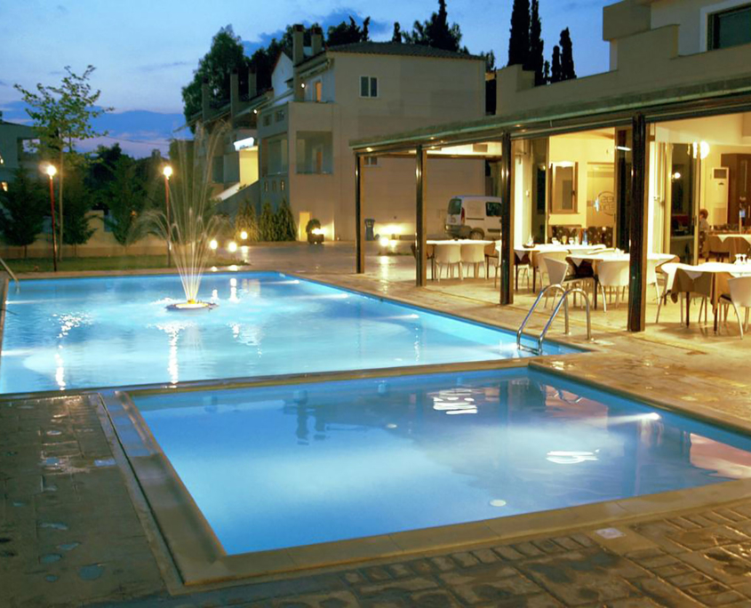 Exterior Design "Zeis Edw" pools at night